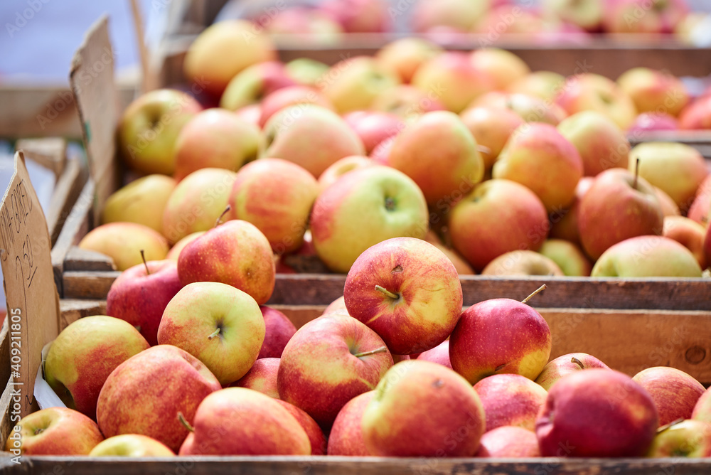 Lots of apples on the market close up with blur Lots of apples on the market close up with blur