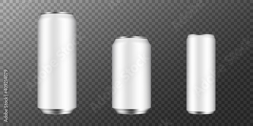 Aluminum cans. 3d realistic aluminium can for drink beer soda water juice. Blank packaging mock up