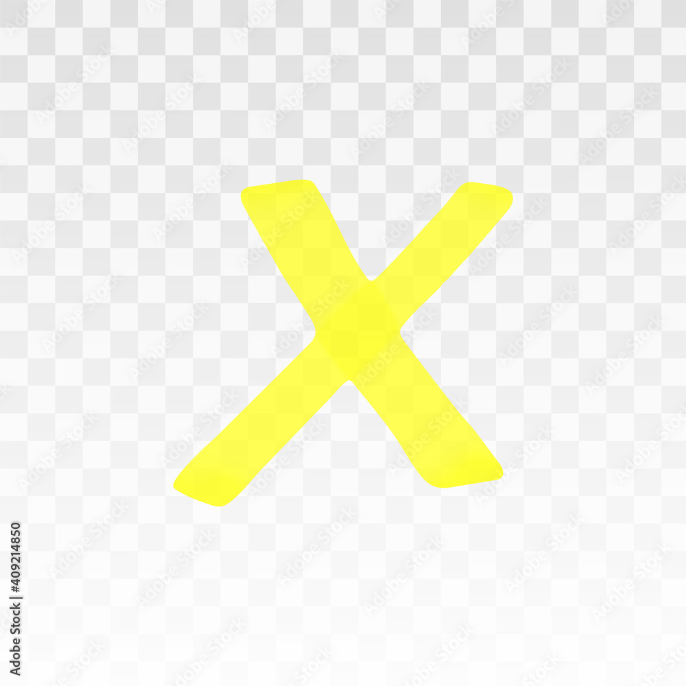 Obraz premium Yellow highlighter cross isolated on transparent background. Marker pen highlight underline cross. Vector hand drawn graphic stylish element