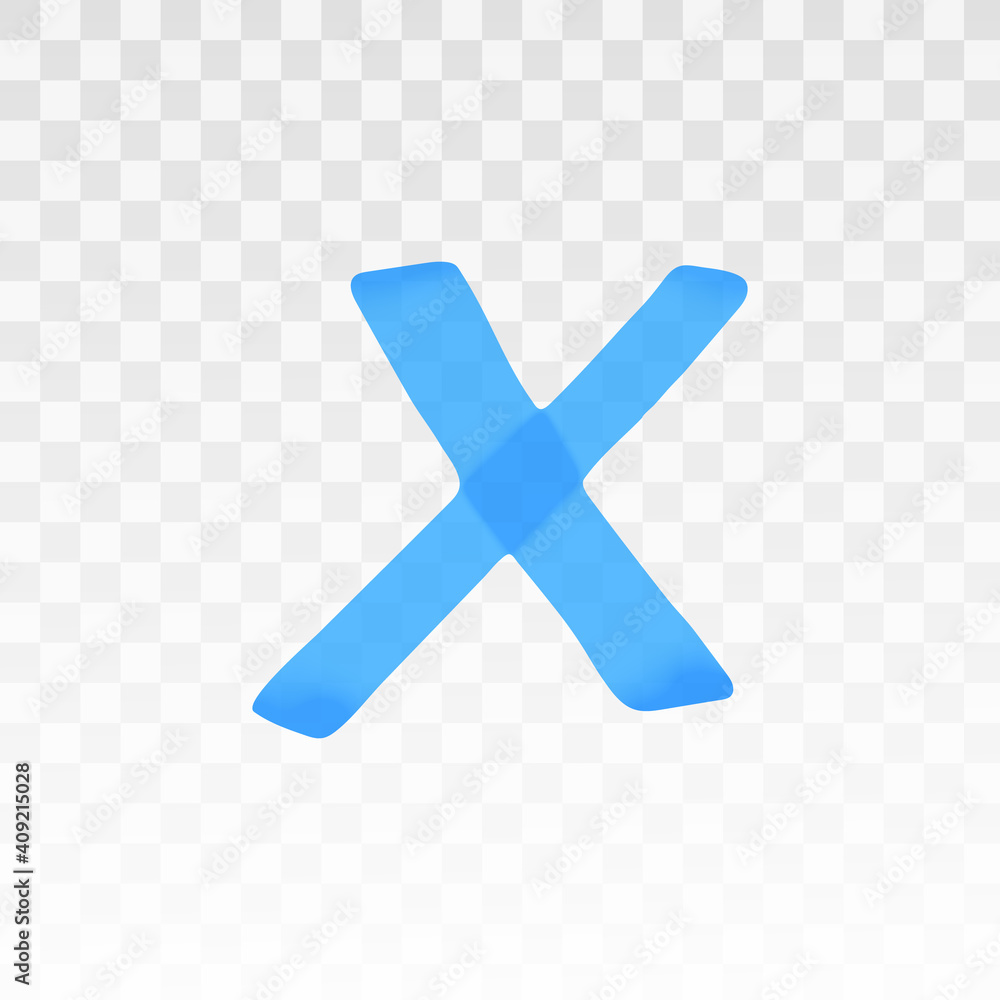 Obraz premium Blue highlighter cross isolated on transparent background. Marker pen highlight underline cross. Vector hand drawn graphic stylish element
