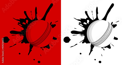 ball for cricket hit the wall with splashes. Sport equipment. Team sports. Active lifestyle. Vector photo