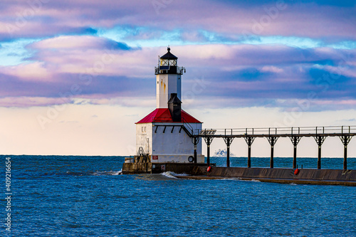 Michigan City East Pierhead Lighthouse view in Michigan City of Indiana State photo