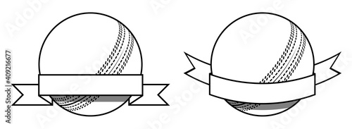 symbol set, sport ball for cricket on white background with ribbon. Cricket competition. Isolated vector