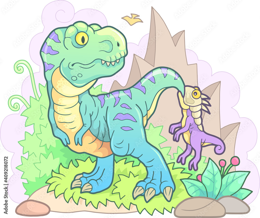 Naklejka premium cartoon cute dinosaurs, funny illustration