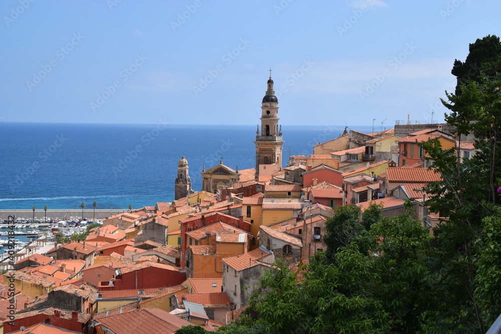 Menton, Old Town and sea view, South of France 