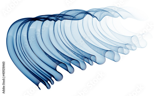 Dynamic wave transparent tulle textile on wind, particles flow, effect in motion. Vector abstract background. 3d shape dots blended mesh, relaxing calming wallpaper.