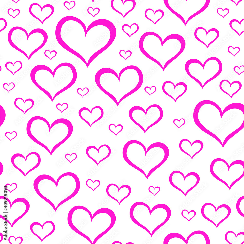 Beautiful Valentine vector seamless pattern with pink hand drawn hearts
