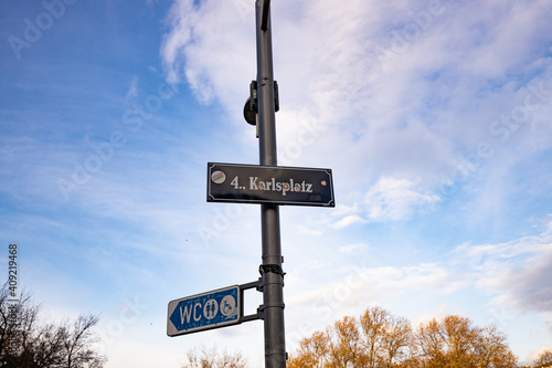 At the famous Karlsplatz in Vienna, Austria