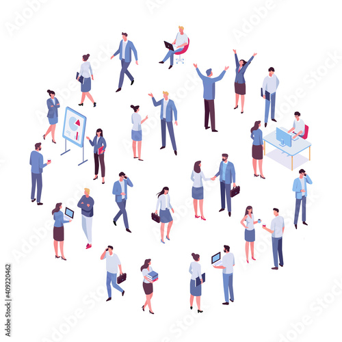 Office life. Isomeric business people vector set. Flat vector characters isolated on white background..