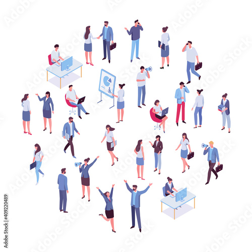 Office life. Isomeric business people vector set. Flat vector characters isolated on white background..