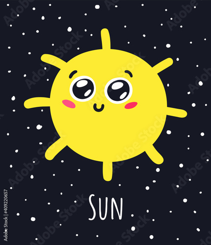 Set of Emoji Hand Drawn Childish Illustration Sun in Cosmos. Vector Drawing Star in Space. Cartoon Solar System object Emoticon