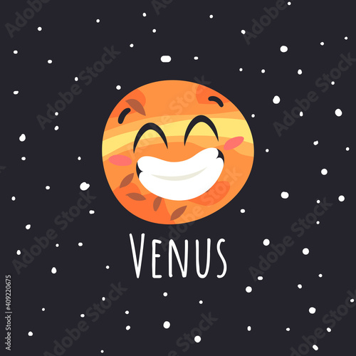 Hand Drawn Childish Illustration Cosmos. Vector Drawing Planet in Space. Cartoon Solar System object Venus