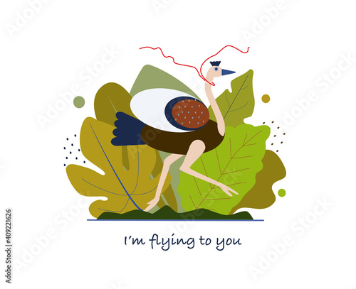 Illustration with ostrich I am flying to you