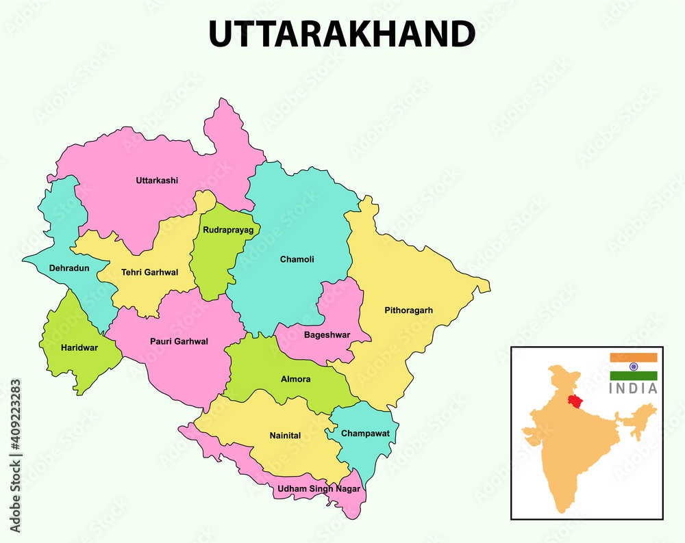 Fototapeta Uttarakhand Map. Showing State boundary and district boundary of Uttarakhand map.
