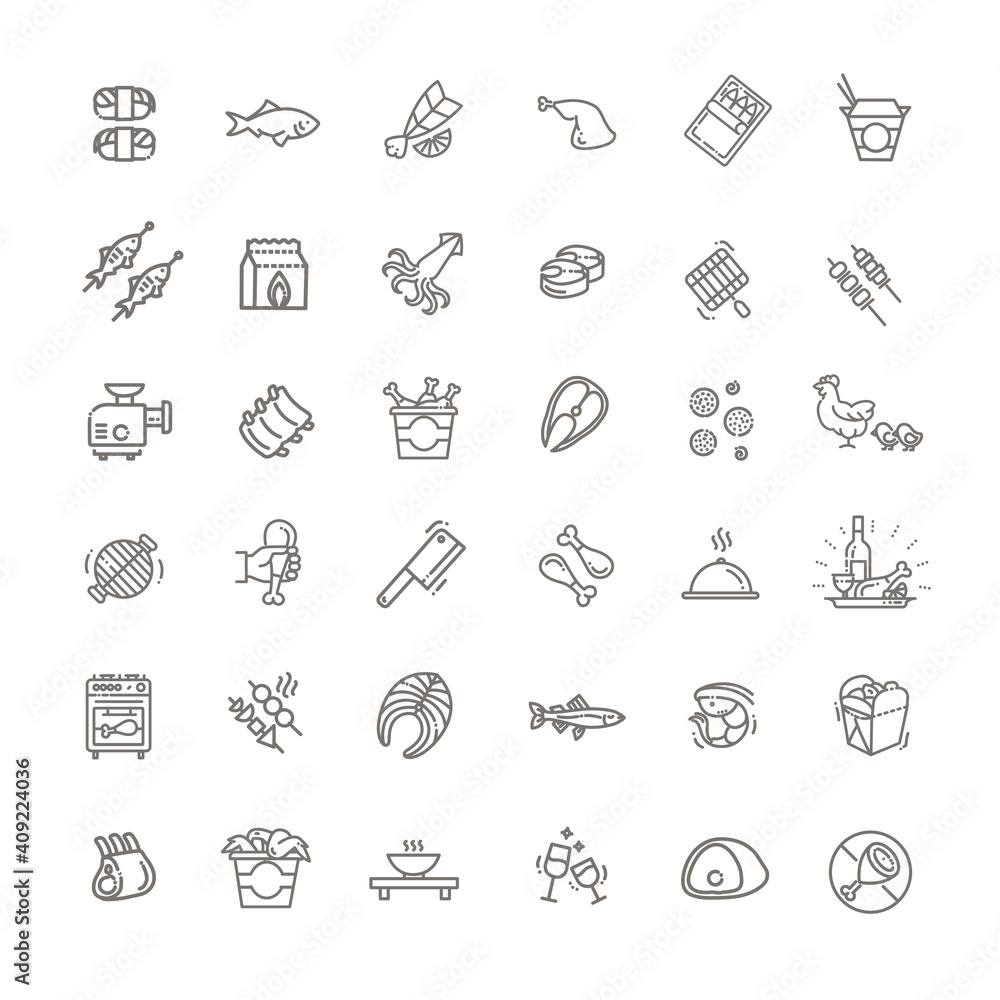 Simple Set of Meat Related Vector Line Icons. Simple Set of Meat Related Vector Line Icons.