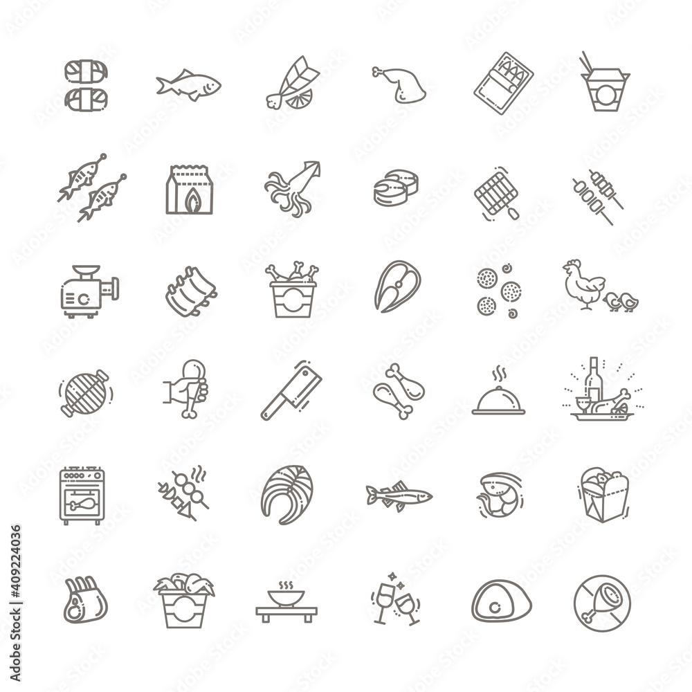 Simple Set of Meat Related Vector Line Icons.