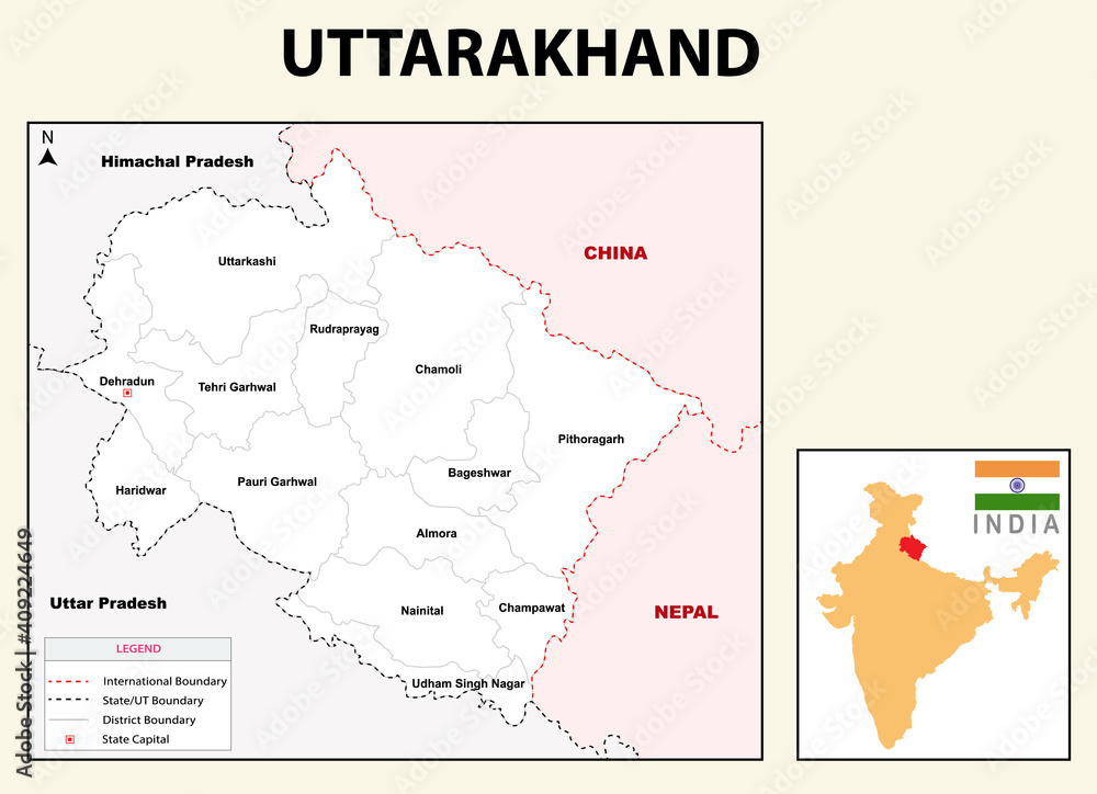 Fototapeta Mapa świata Dla Dzieci Uttarakhand Map. Political And ...