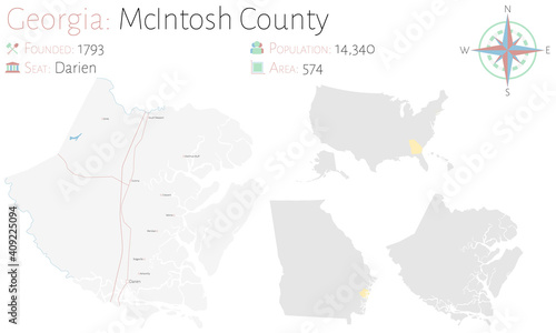 Large and detailed map of McIntosh county in Georgia, USA.