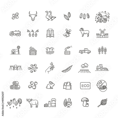 Set of Agriculture and Farming Line Icons