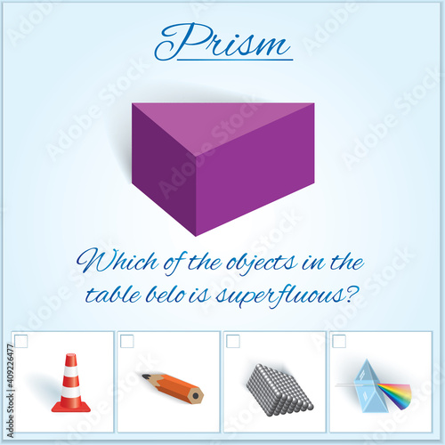Prism. Image of volumetric geometrical figure with examples of such objects form