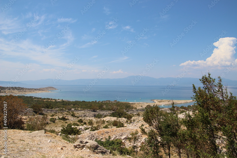 Skyline view over the rocky coastline of the Adriatic sea in Istria, Croatia.