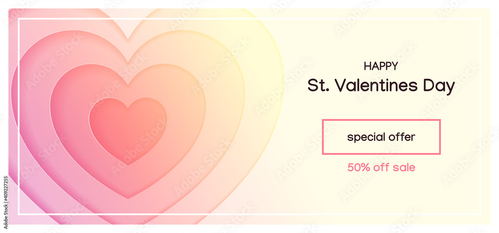 St. Valentine's day template. Beautiful St. Valentine's day background decorated with shining hearts. Vector 10 EPS.