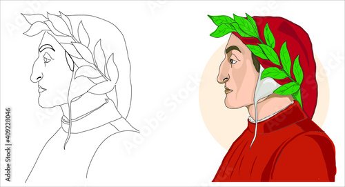 Italian poet Dante Alighieri portrait vector cartoon