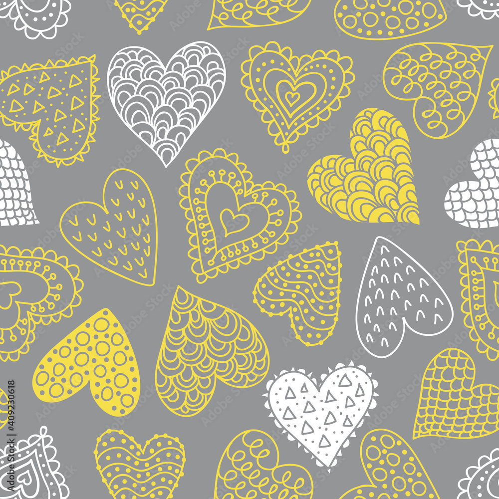 Hearts seamless pattern - yellow gray