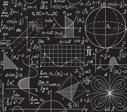 Mathematical scientific vector seamless pattern with equations, formulas and calculations. You can use any color of background