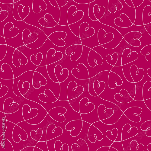 Continuous line hearts seamless pattern