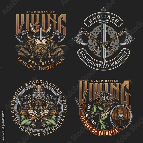 Colorful viking vintage badges