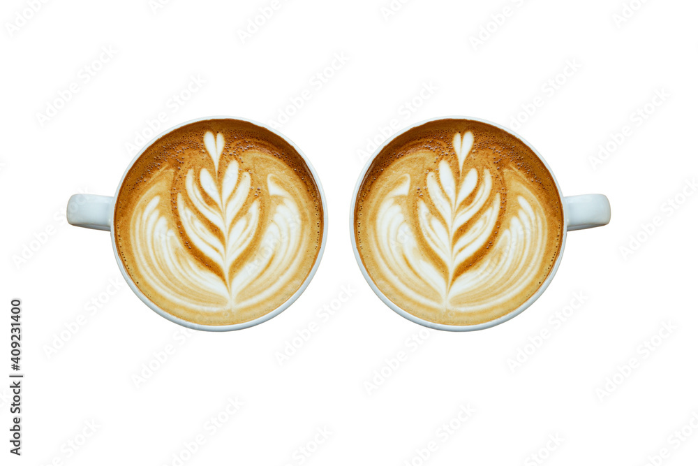 a heart pattern late-art coffee in a white clean cup on white background a heart pattern late-art coffee in a white clean cup on white background