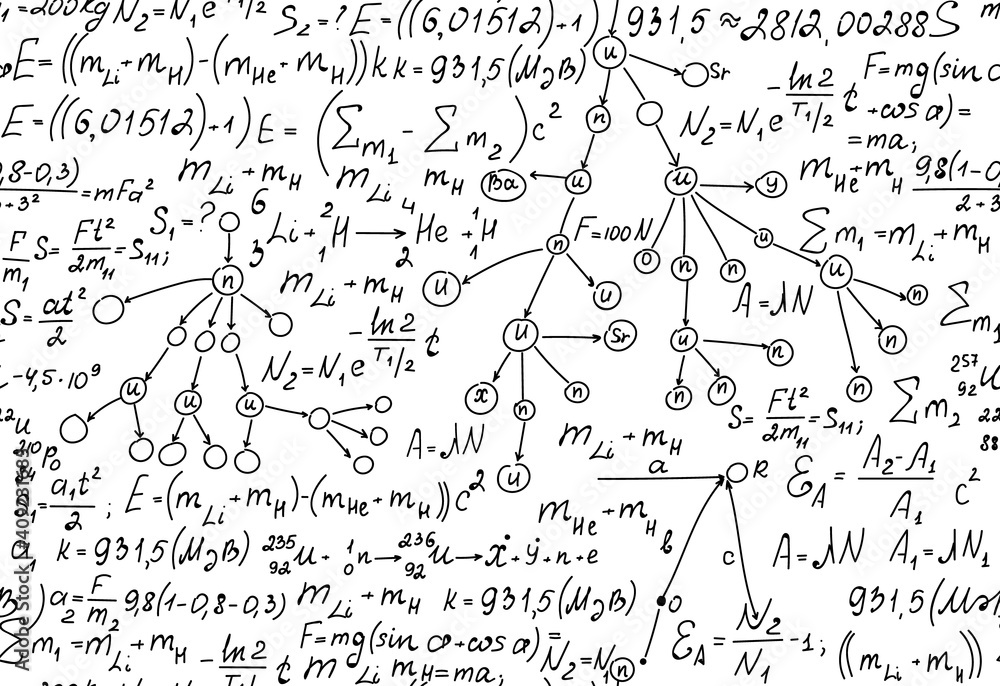 Scientific Vector Seamless Pattern With Handwritten Formulas Of Nuclear Physics Nd Math Stock Vector Adobe Stock