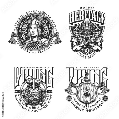 Viking vintage monochrome badges