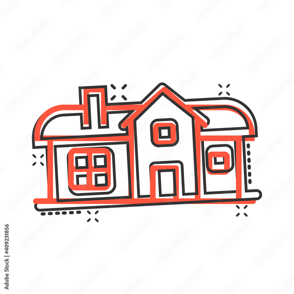 Building icon in comic style. Home cartoon vector illustration on white isolated background. House splash effect business concept. Building icon in comic style. Home cartoon vector illustration on white isolated background. House splash effect business concept.