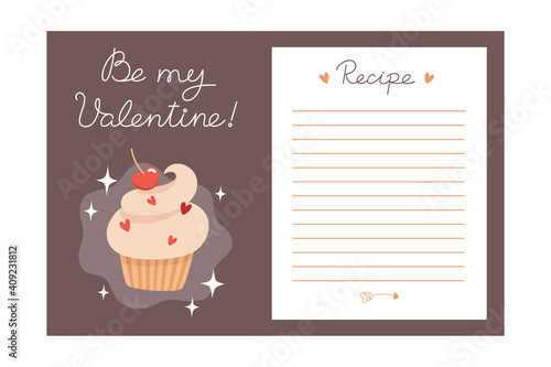 Valentines Day holiday baking recipe template with ingredients and instructions