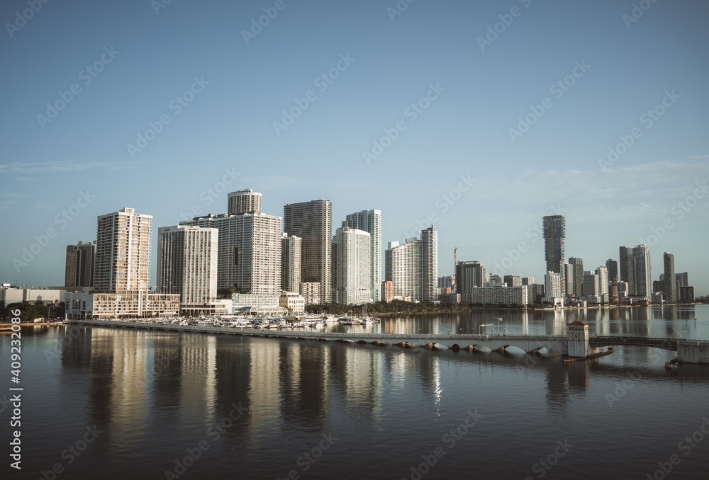 city skyline miami florida sky beautiful cute reflections buildings downtown bridge 