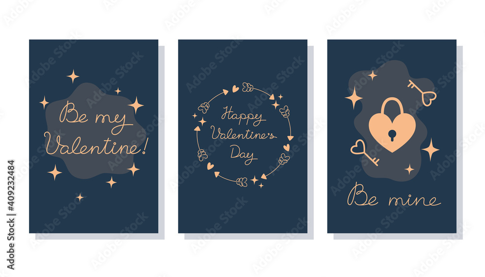 Set of minimalistic valentines day cards in flat style
