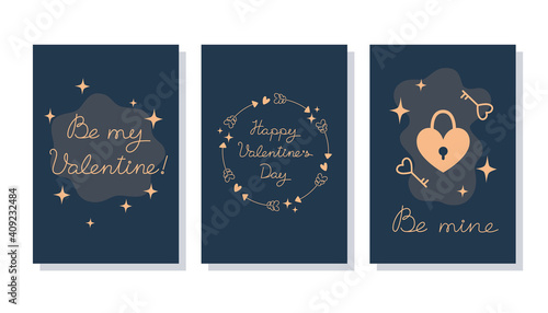 Set of minimalistic valentines day cards in flat style