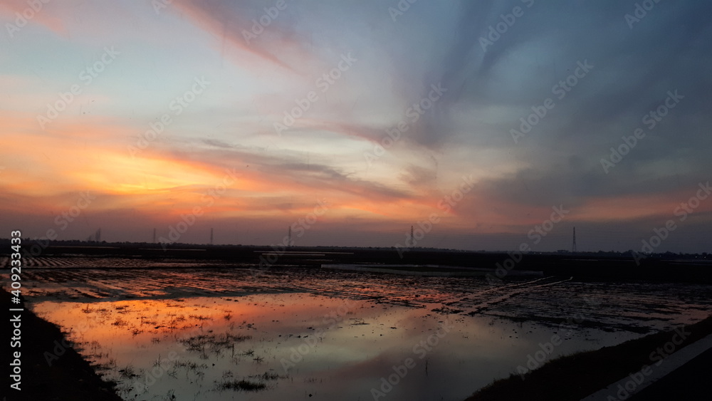 Vanilla twilight view from a rice field