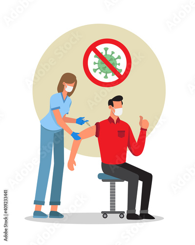 Nurse gives a happy man corona virus vaccine
