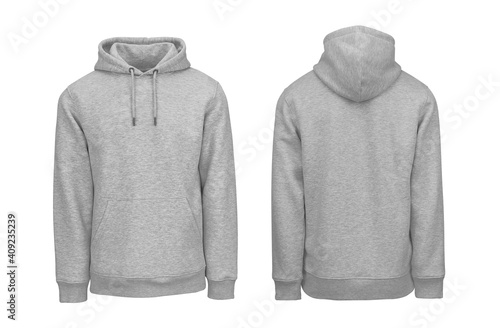 Add your own design. Heather Grey Pullover Hoodie cutout and Isolated on a White Background for Easy Editing and Personalisation. Photographed on a Medium Sized Male Ghost Mannequin. 