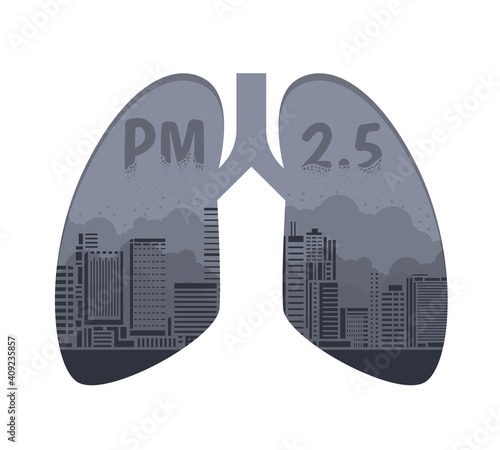 air pollution concept with Dust PM 2.5 in city building  on lung sign vector design