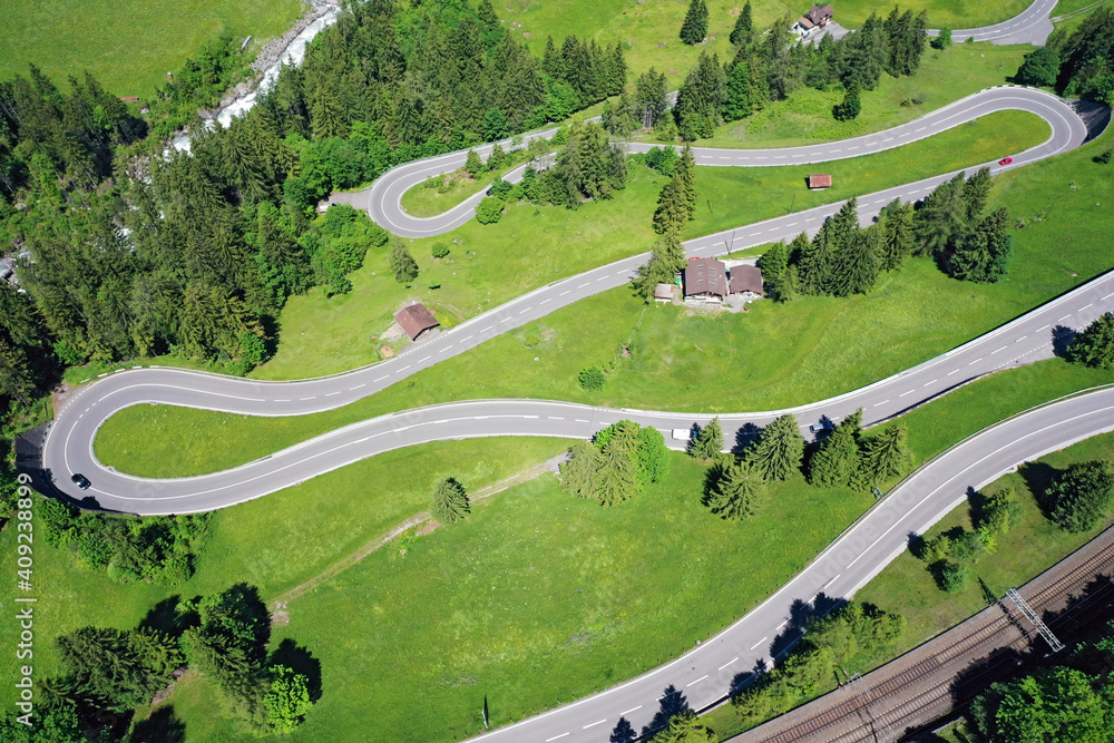 Twisting mountain road, Kandersteg, Switzerland