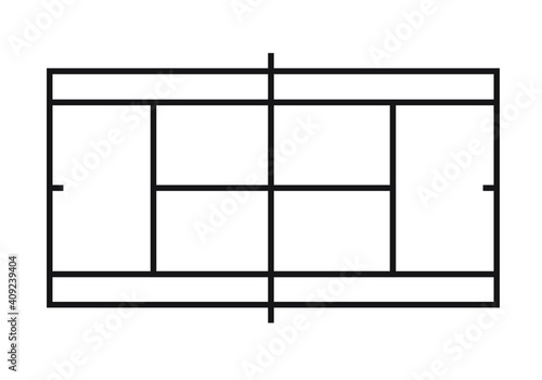Vector flat top view of black tennis court isolated on white background