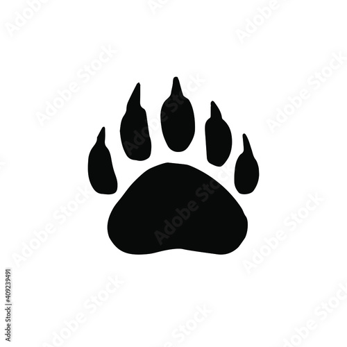 Vector hand drawn bear paw foot print isolated on white background