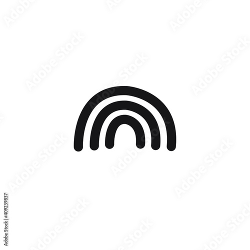 Vector flat hand drawn doodle black rainbow isolated on white background