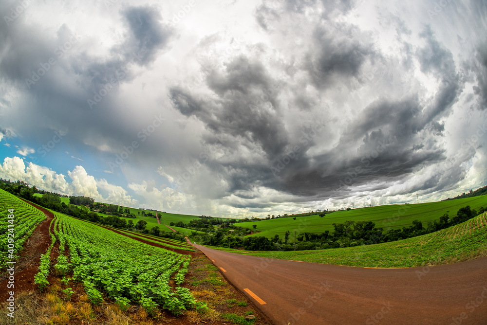 rural landscape. rainy clouds in the sky
