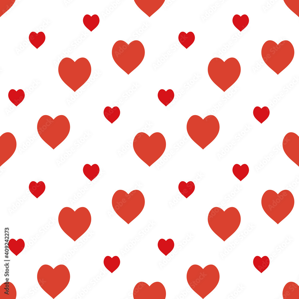 Seamless pattern with cozy red hearts on white background. Vector image. Seamless pattern with cozy red hearts on white background. Vector image.