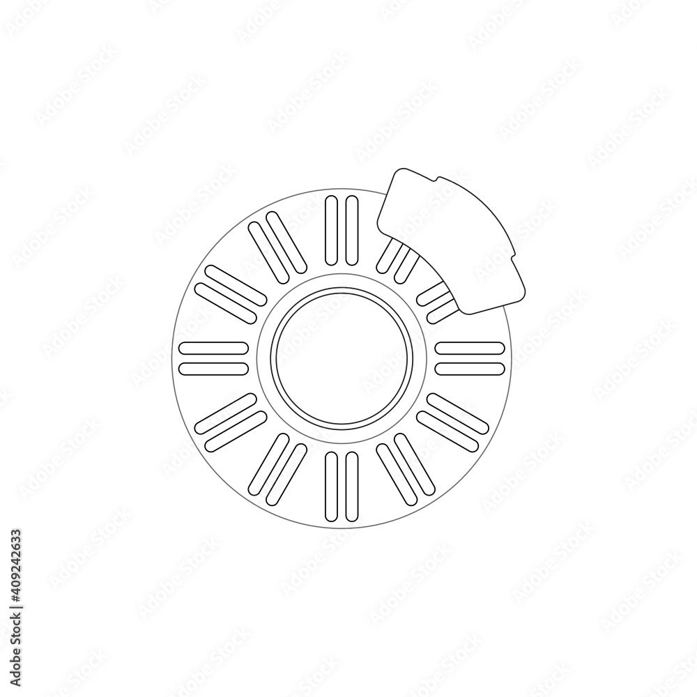 outline disc brake isolated icon on white background, auto service, repair, car detail